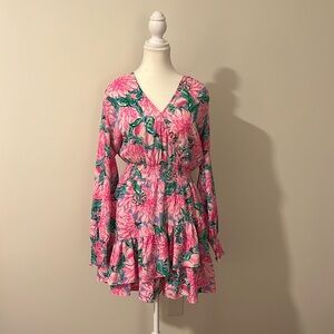 Lilly Pulitzer, pink blossom, long sleeve short dress